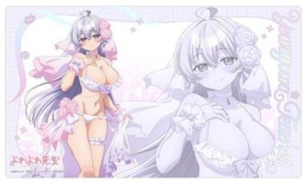 画像1: 【予約：10月13日(火)20時まで】カーテン魂／(株)キース　よわよわ先生　描き下ろしラバーマット（鶸村ひより／ウエディング水着） (1)