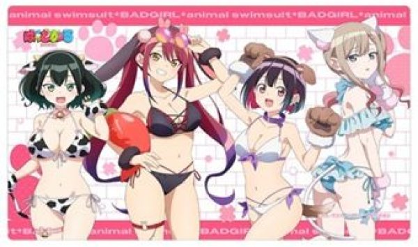 画像1: 【予約：10月13日(火)20時まで】カーテン魂／(株)キース　ばっどがーる　描き下ろしラバーマット（アニマル水着） (1)